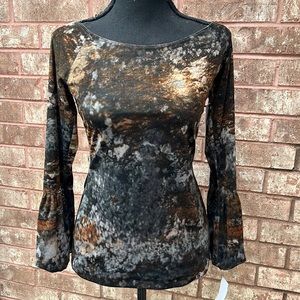 NWT Anthropologie Bailey 44 Magic Forrest Stretch Velvet Bell Sleeve Top Size S